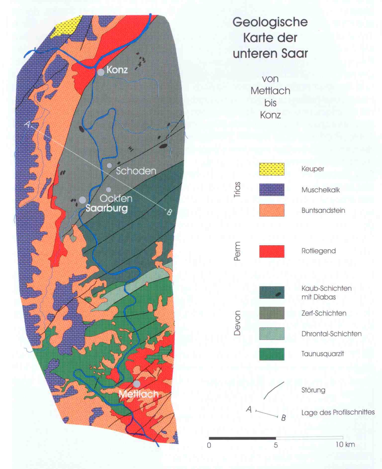 Geologische Karte der unteren Saar